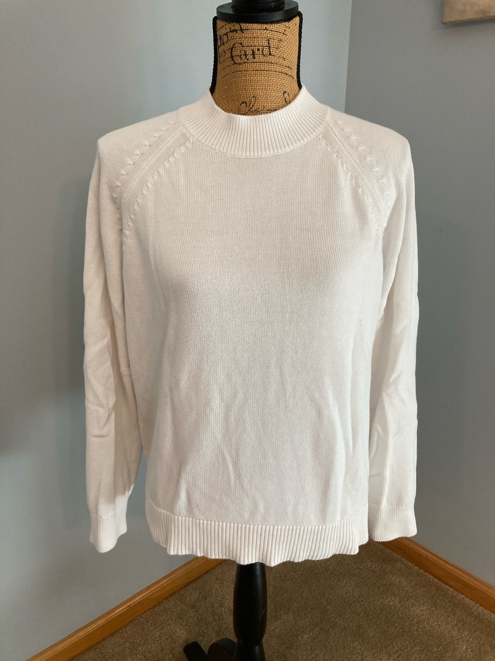 Quince Organic Cotton Mock Neck Sweater Ivory Long Sleeve Women Size L